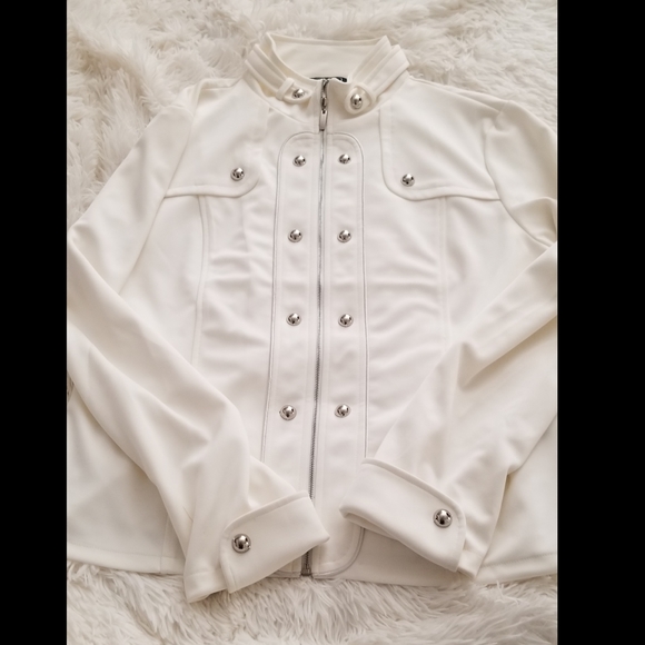 Off White Jacket with Silver Buttons Size Large - Picture 4 of 7